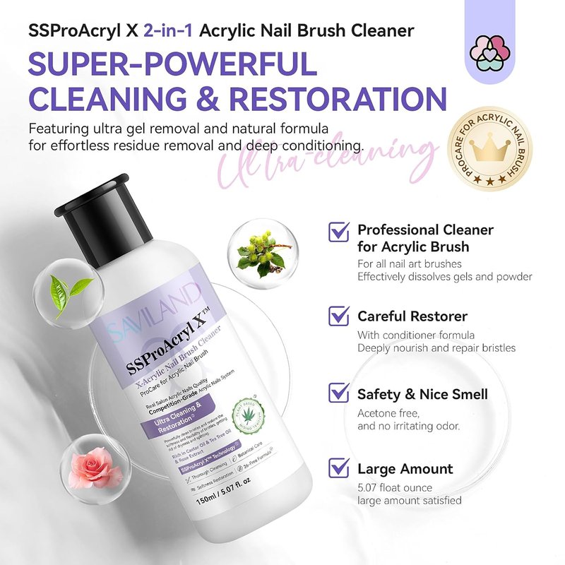 SAVILAND Acrylic Nail Kit - Kolinsky Nail Brush Set with Cleaner & Conditioner | Perfect for Home DIY
