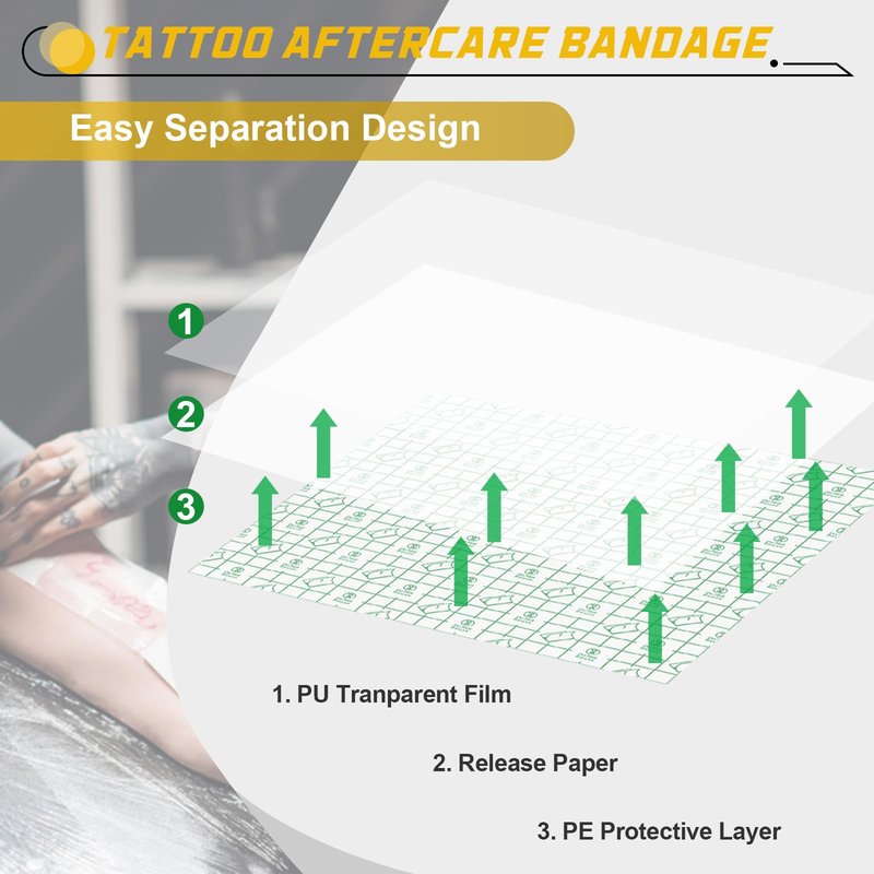 Narkysus Waterproof Second Skin Tattoo Cover, Tattoo Aftercare Bandage Roll 2"/4"/6"x 2 Yd Cover Up Tape Patch Transparent Film for Initial Healing and Skin Repair Tattoo Supplies