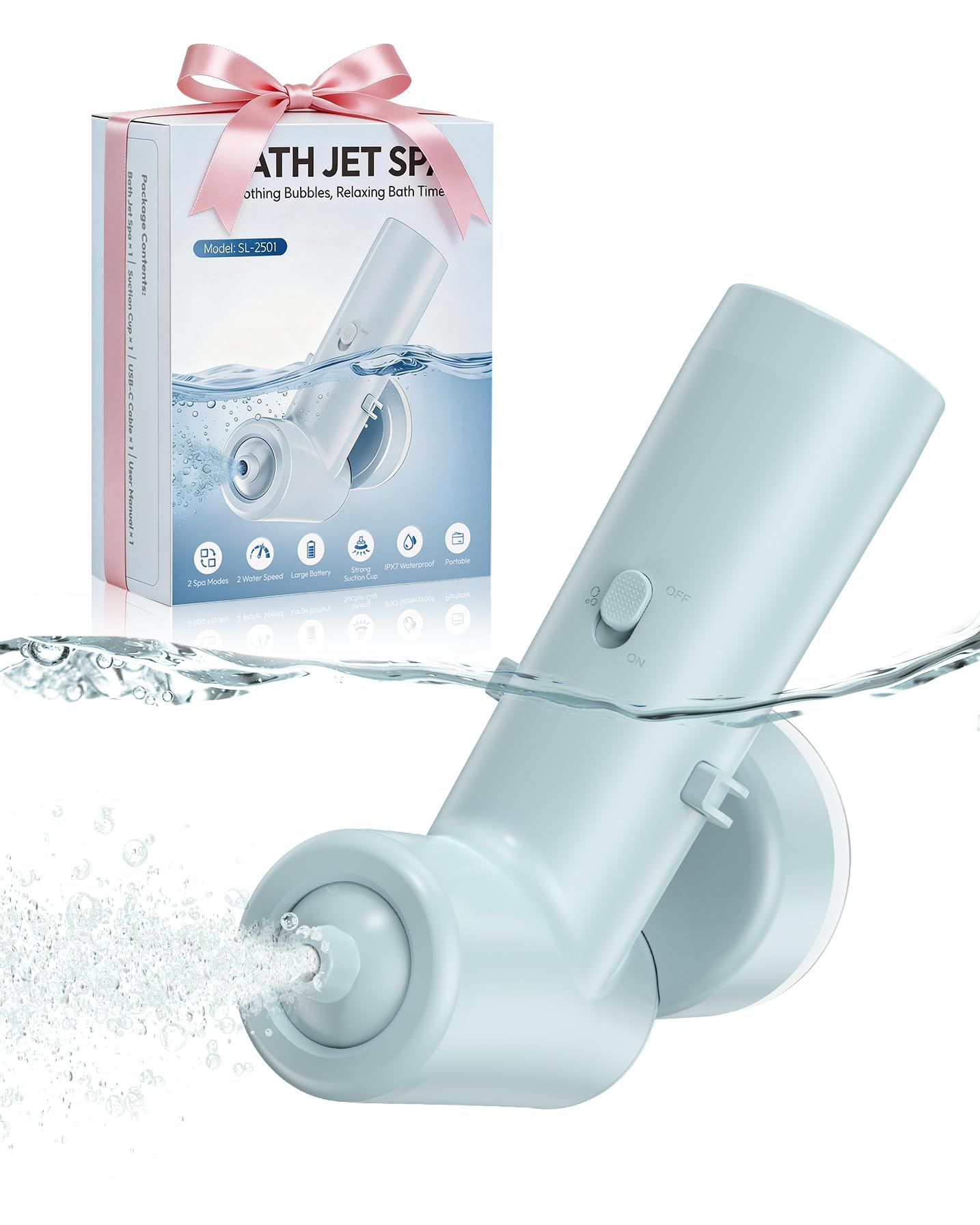 Bath Jets for Tub with 2 Powerful Speeds, 60 Mins Runtime, Rechargeable Bubble Machine Home Bathtub Accessories for Spa, Stress Relief, Muscle Relaxing, Gifts for Women Bath Lover