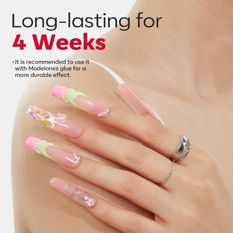 Modelones Long Square Nail Tips - 216PCS Pre-Shaped Acrylic Gel Extensions | 2XXL Size, Clear Finish