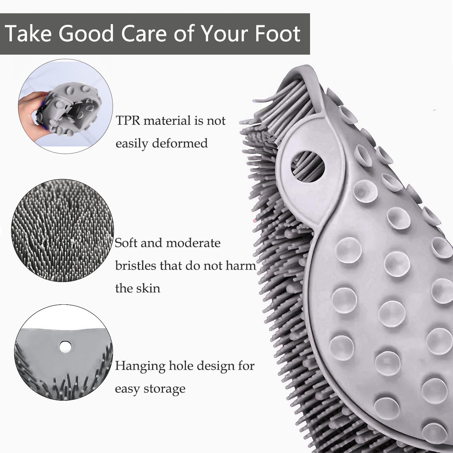 Shower Foot and Back Scrubber Mat,Wall Mounted Shower Foot Scrubber with Suction Cups,Exfoliating Silicone Massage Foot Cleaner for Shower(Grey)