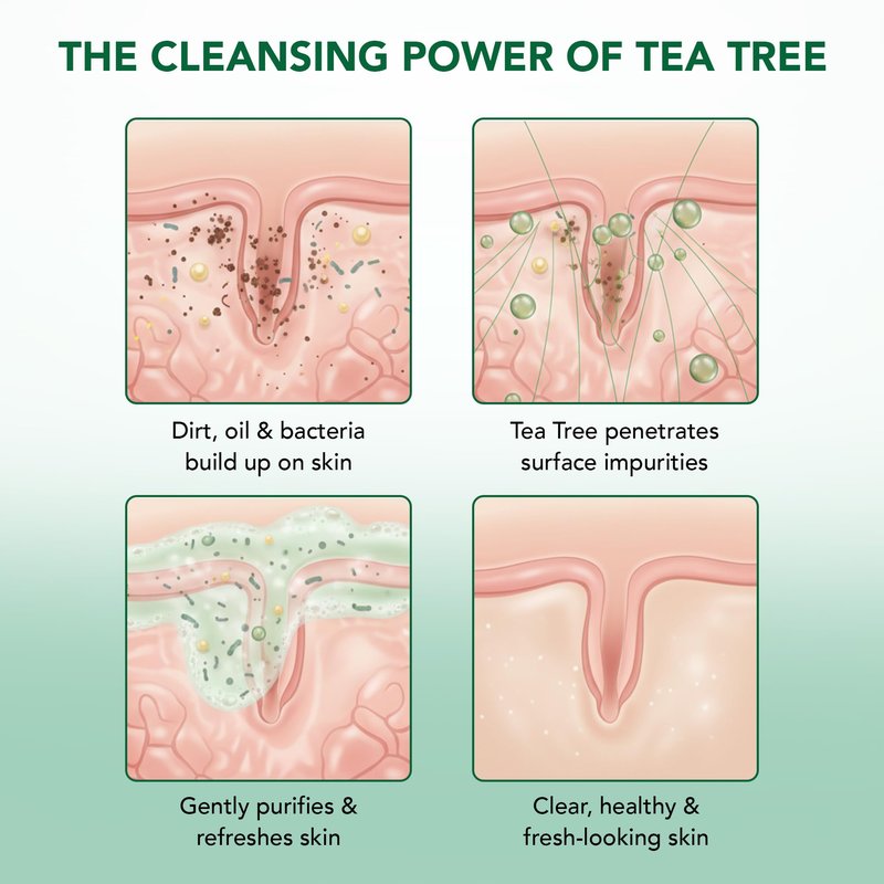 Botanic Hearth Tea Tree Body Wash with Silicone Dual-Sided Design Body Brush & Scrubber | Infused with 100% Pure Tea Tree Oil, Coconut, Jojoba |Foot & Body Cleanser | Paraben Free |16 fl oz