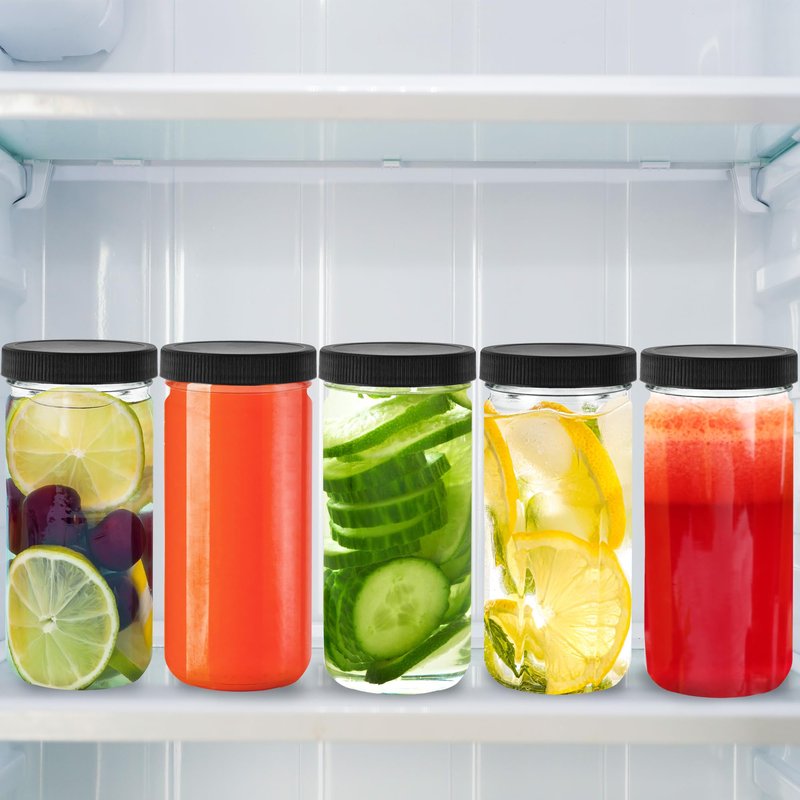 DilaBee 12-Pack 8oz Round Empty Glass Water Bottles - Glass Juice Bottles with Lids for Juicing, Smoothie, Milk & Kombucha - Juice Containers for Fridge, Smoothie Bottle, Clear Water Bottle BPA-Free