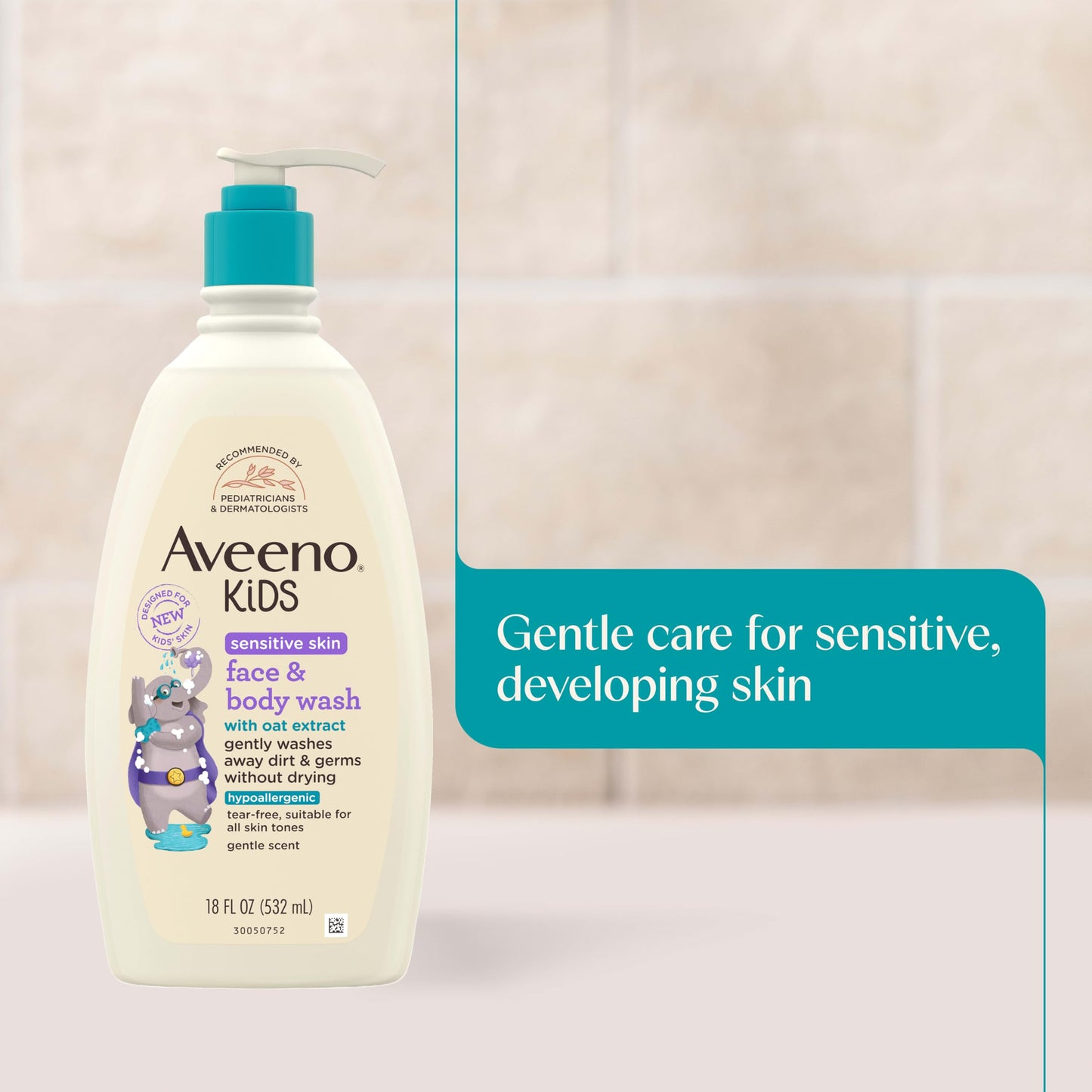 Aveeno Kids Sensitive Skin Face & Body Wash, Nourishing Oat Extract, Wash Away Dirt and Germs Without Drying, Kids Body Wash is Tear-Free, Hypoallergenic, Sulfate- & Dye-Free, 18 Fl Oz