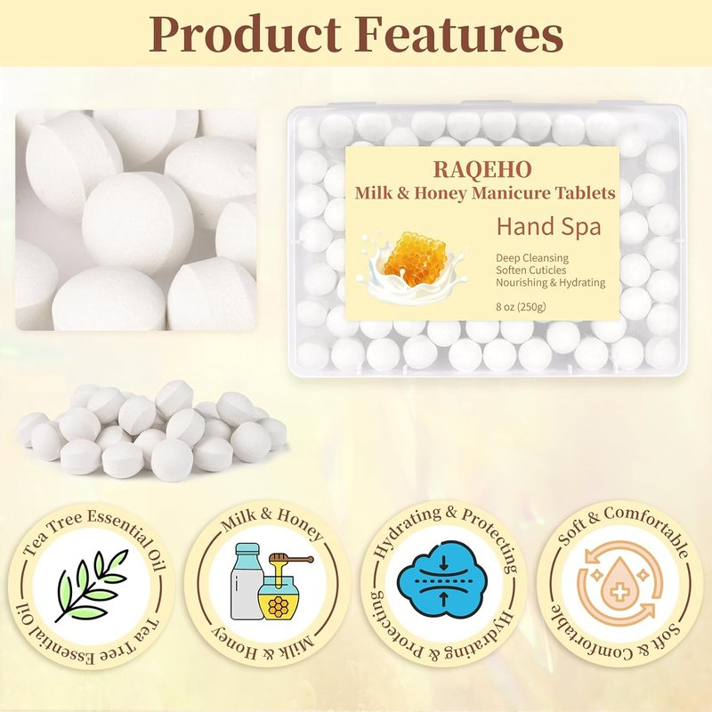 Skiennix Manicure Spa Balls - Milk & Honey Moisturizing Soak Tablets | 80 Count Cuticle Softener for Hands & Feet