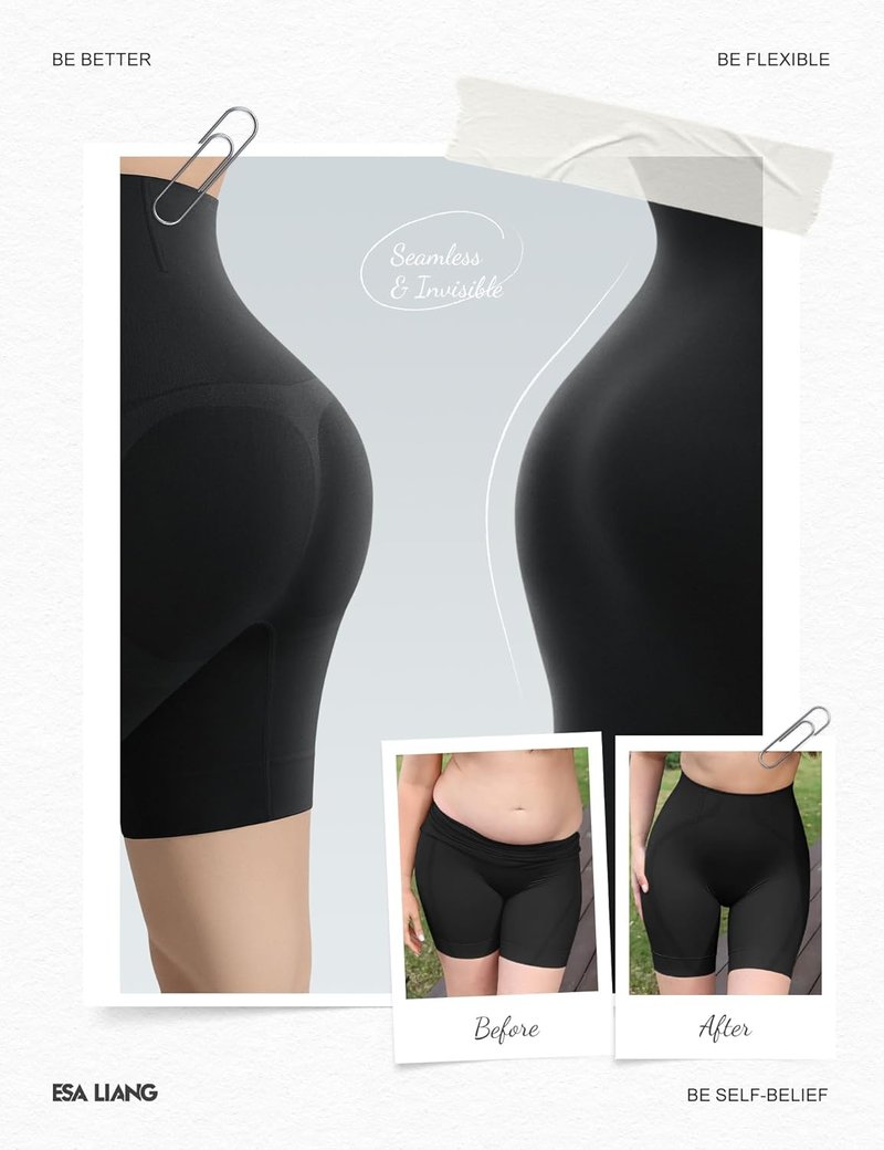 Esa Liang Shapewear - High Waisted Tummy Control Shorts | Thigh Slimmer Body Shaper for Women
