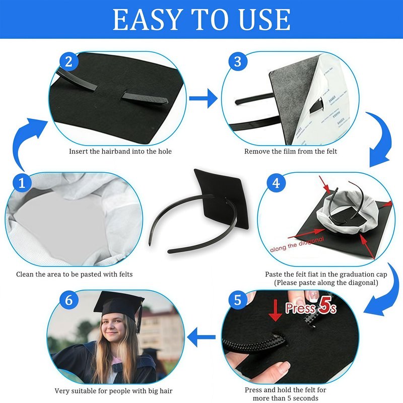 Pvoiue Graduation Cap Headband Insert, Grad Caps Headband Insert, Adjustable, Secures Cap and Keeps Hairstyle, Upgraded Interior Design, Simple and Practical Anti-Fall Hairband for Graduation