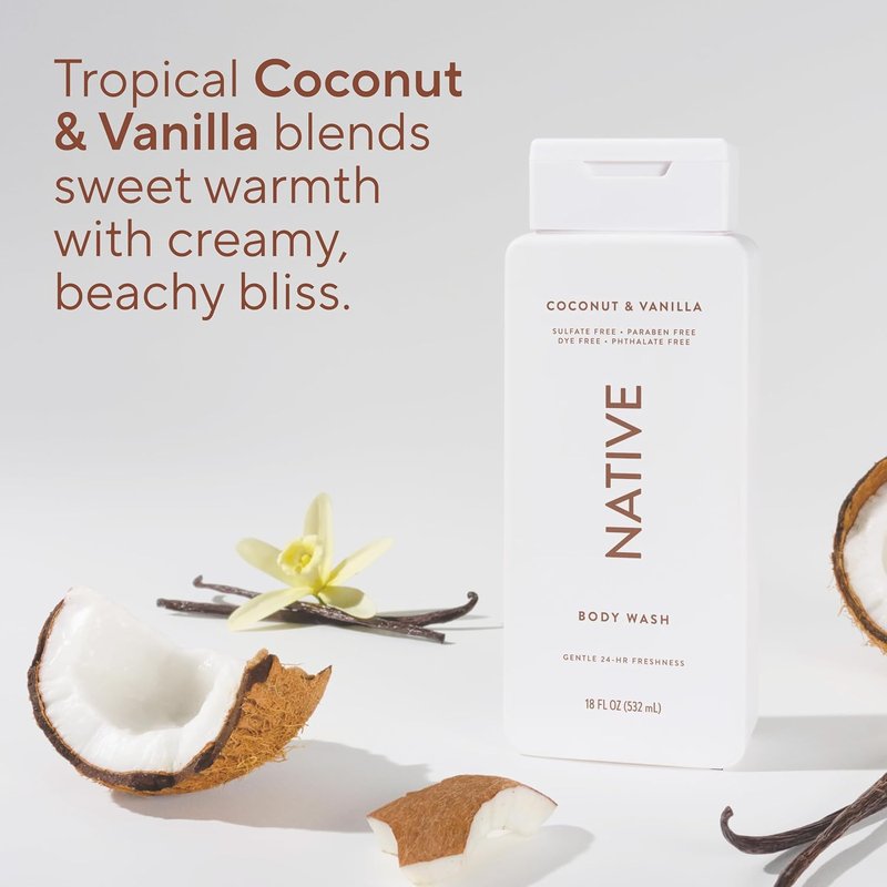Native Body Wash - Naturally Derived Ingredients for Soft, Hydrated Skin | Coconut & Vanilla, 18 oz