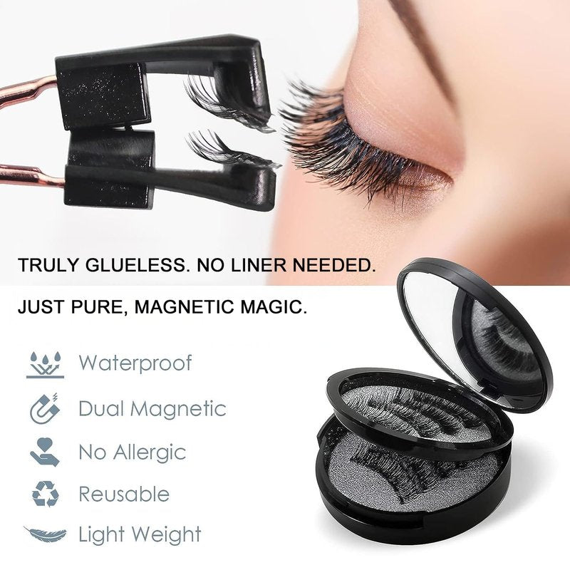 Magnetic Eyelashes with Applicator, 4-Pairs Natural Look Reusable False Lashes for Effortless Wearing, No Glue Needed & Comfortable All-Day Wear
