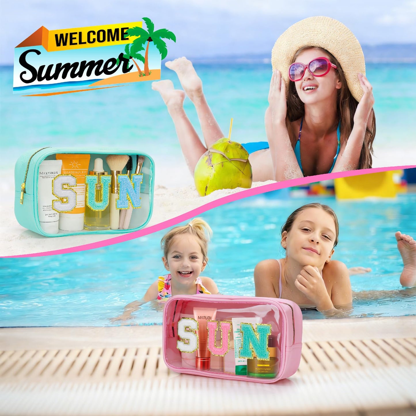YILANCOL Graduation gifts Clear Sunscreen Bag Pouch for Beach Bag, Personalized Waterproof Sun Makeup Bag For Pool,Beach Toiletry Cosmetic Bag Preppy Beach Summer Vacation Essentials Bag