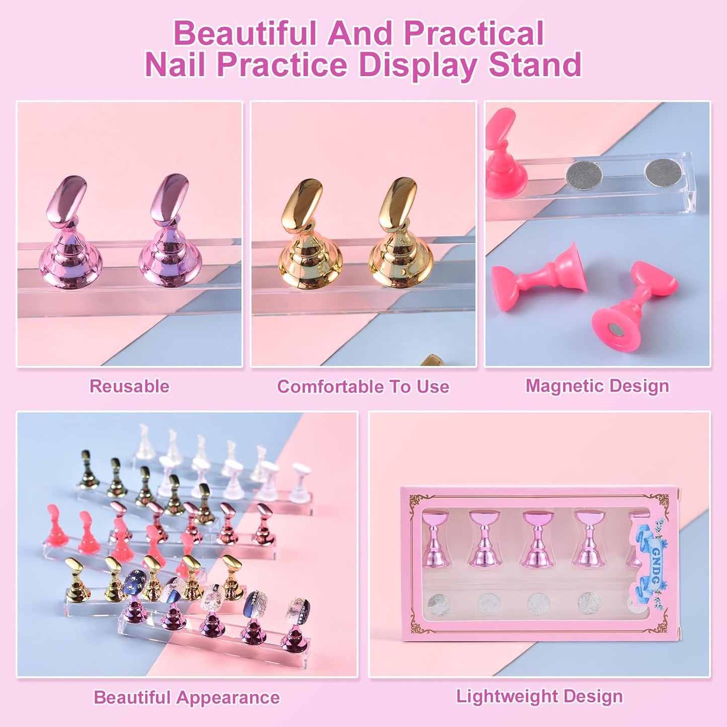 Skiennix Nail Stand Set - Magnetic Display Holder for Press-On Nails | Pink | Perfect for Home & Salon Use