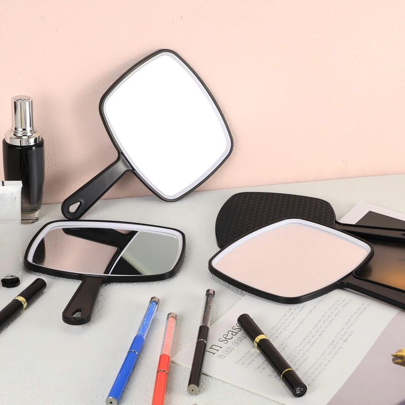 Geetery 12 Pcs Hand Held Mirrors with Handles Hand Makeup Mirrors Bulk Wall Mount for Women Cosmetic Bathroom Home Barber Salon Travel Portable Beauty School Gift, 6.69 x 9.45 Inch (Black)