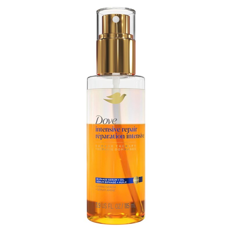 Dove Damage Therapy Intensive Repair with Amino Serum Bi-Phase Serum + Oil Hair Spray for Shine, Frizz Control, and Split Ends 3.9 oz