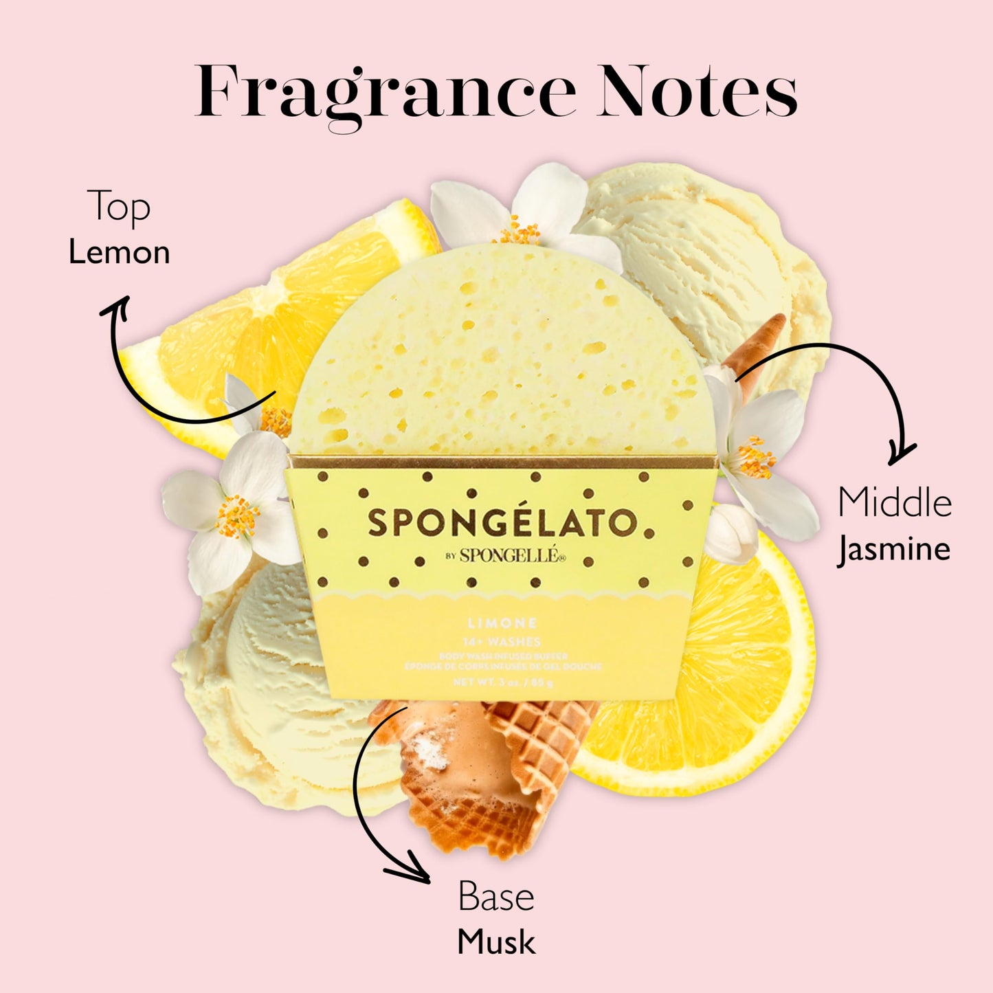 Spongellé Limone (Lemon) Spongélato Bath Sponge | Built-In Body Wash & Body Scrubber, Shower Loofah Sponge for Women | 14+ uses