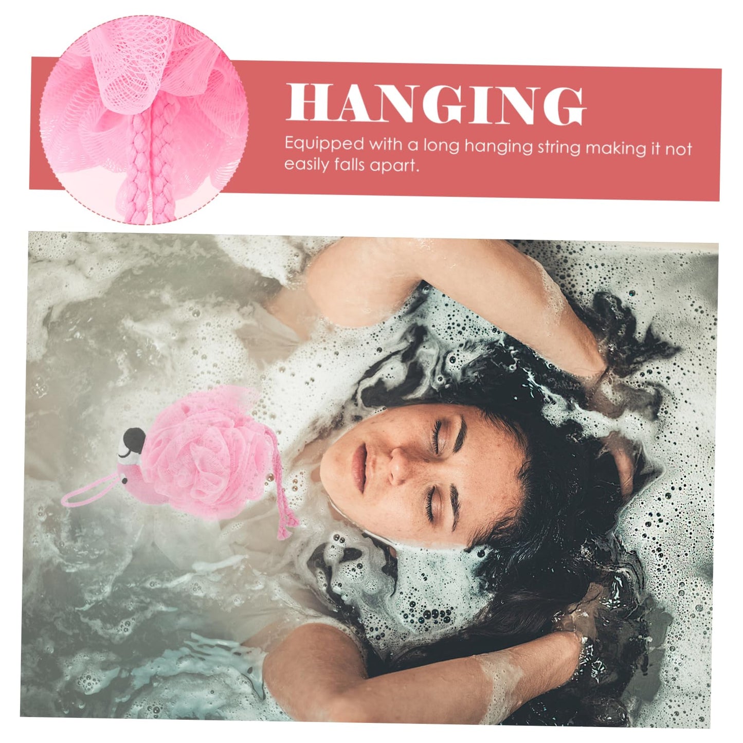 Holibanna Flamingo Bath Pouf Mesh Sponge with Hanging String 9.84X6.29X5.11 Inch Exfoliating Shower Scrubber for Daily Bathing and Travel