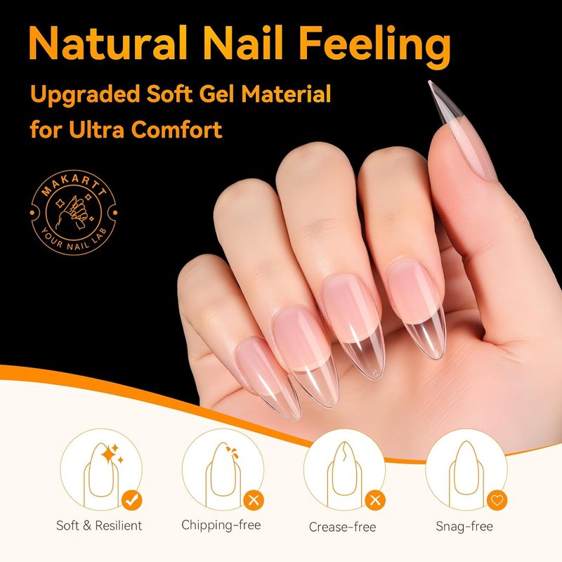 Makartt Almond Nail Tips - 510pcs Full Cover Medium Almond Fake Nails | 15 Sizes Soft Gel Half Matte for DIY Extensions