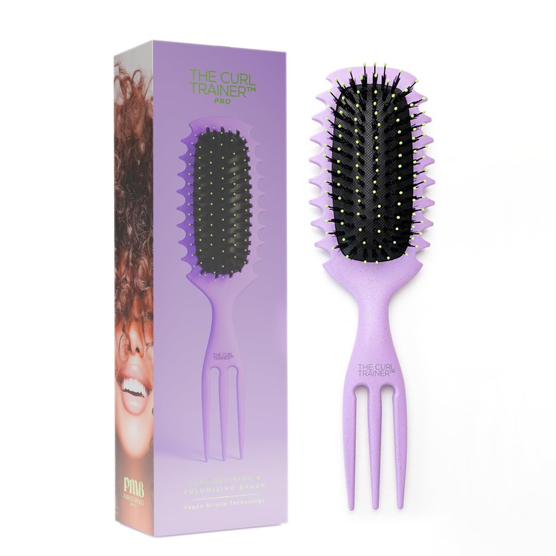 Purple Mango Beauty Curl Trainer Pro Curl Defining Brush for Curly & Wavy Hair, Styling Brush with Built-In Volume Pick - Purple