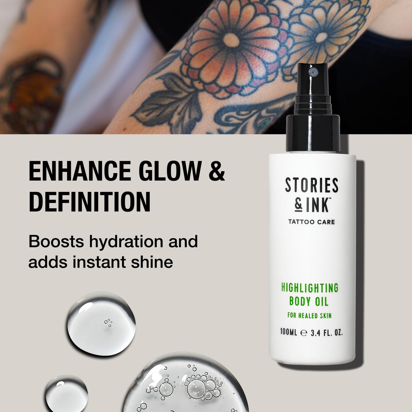 Stories & Ink Tattoo Preservation Pack (3-Piece) Daily Moisturizer, Vibrancy Serum and Highlighting Body Oil - Anti-Fade Ink Protection That Hydrates and Brightens Healed Tattoos