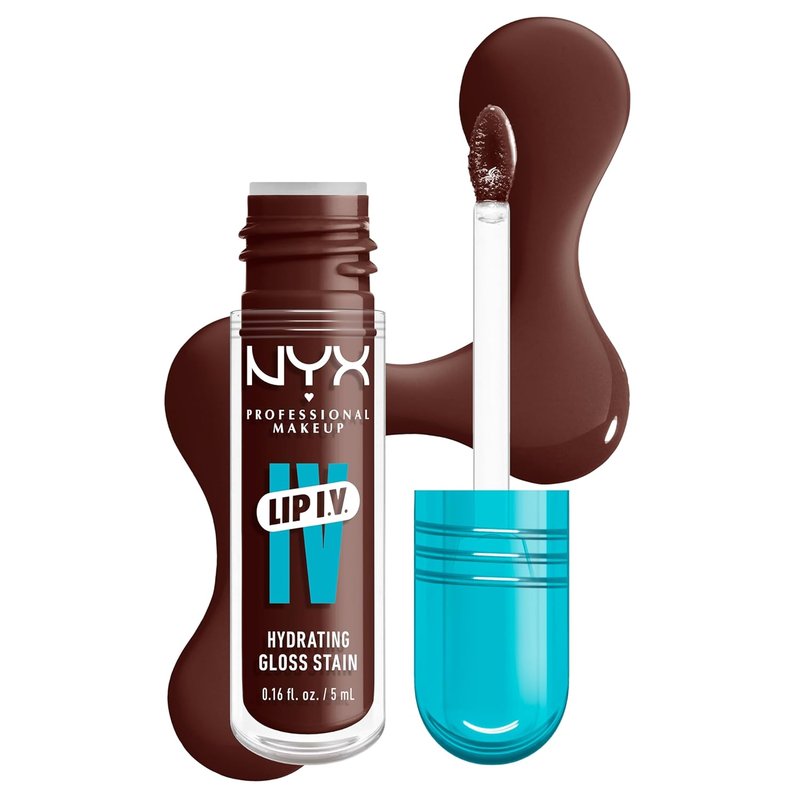 NYX PROFESSIONAL MAKEUP Lip IV Hydrating Glossy Lip Stain - Long-Lasting Vegan Formula with 12 HR Hydration | Mocha Me Wet (Brown)