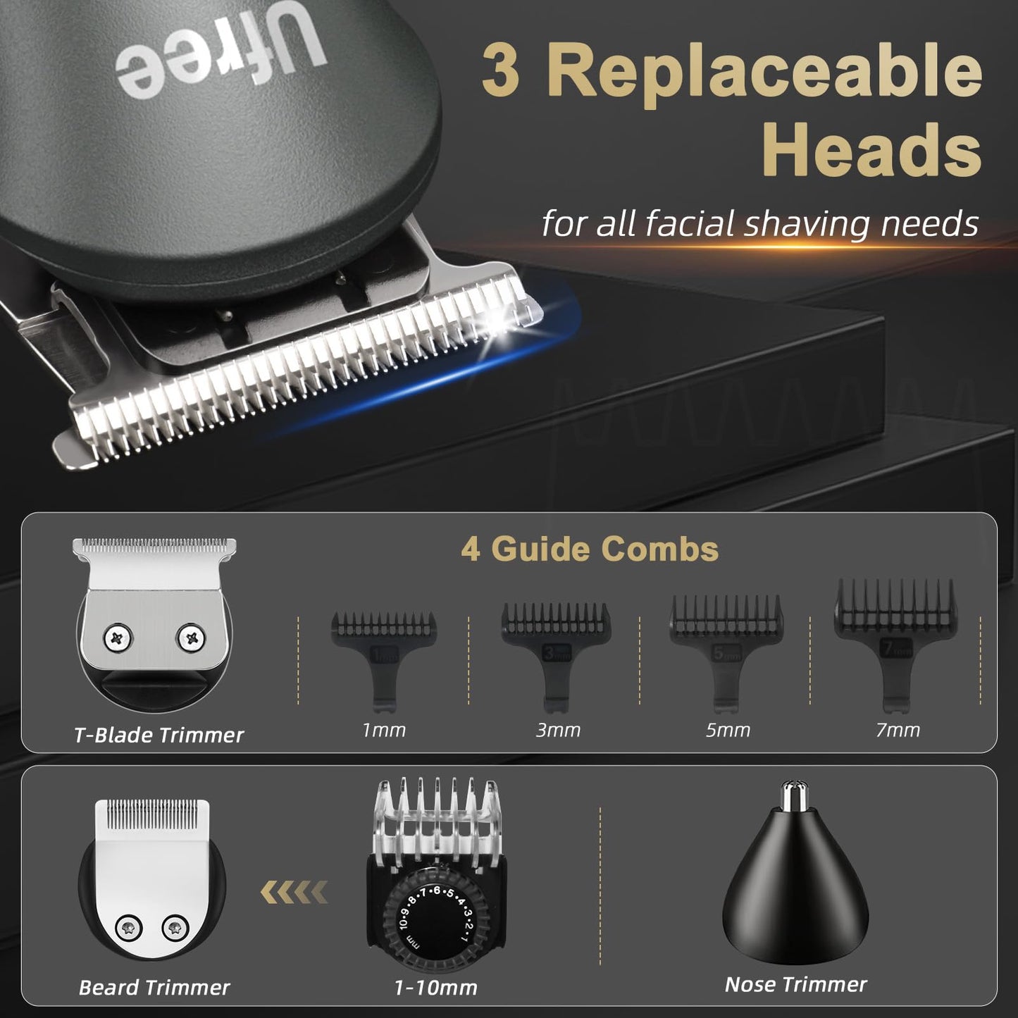 Ufree Beard Trimmer for Men with Hair Clipper, Professional Hair Clippers for Men and Hair Trimmers, Cordless Electric Razor Mens Grooming Kit for Nose, Face, Ear, Body, Gifts for Men Husband Father