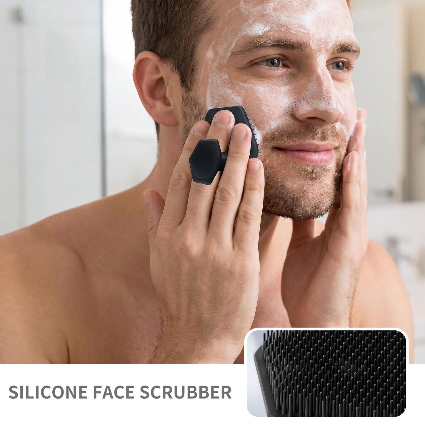 Merleu Silicone Back Scrubber 16.5" & Silicone Body Scrubber(Dual-Side) & Hair Scalp Massager & Face Brush Set (4PCS), Deep Cleaning & Shampoo at Home with 2 Free Hooks (Long Handle Back Brush Set)