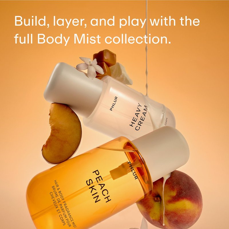PHLUR Peach Skin Body Mist, 8 Fl Oz - Hair and Body Perfume for Women with Peach Bellini, Bergamot, Vanilla Orchid, Milky Sandalwood & Sheer Amber Fragrance Body Spray