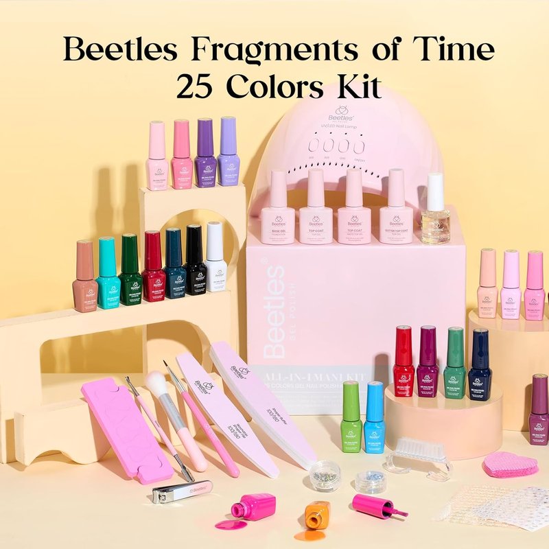 Beetles Gel Nail Polish Kit - 25 Colors with UV Light | Complete 51-Piece DIY Manicure Set for Women