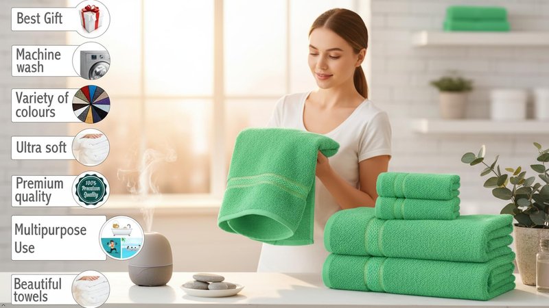 Bath Towels Set-100% Cotton-2 Bath Towels, 2 Hand Towels & 2 Washcloths-Large, Quick Dry, Absorbent, Soft & Plush, Gym, Spa, Hotel, Pool, Shower Towels -6 Piece Luxury Bathroom Towels