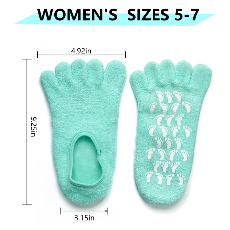 MoyRetty Moisturizing Silicone Gel Socks with 5-Toes, Dry Cracked Feet Treatment, gel socks for dry cracked feet women Lavender Oil Infused-Green