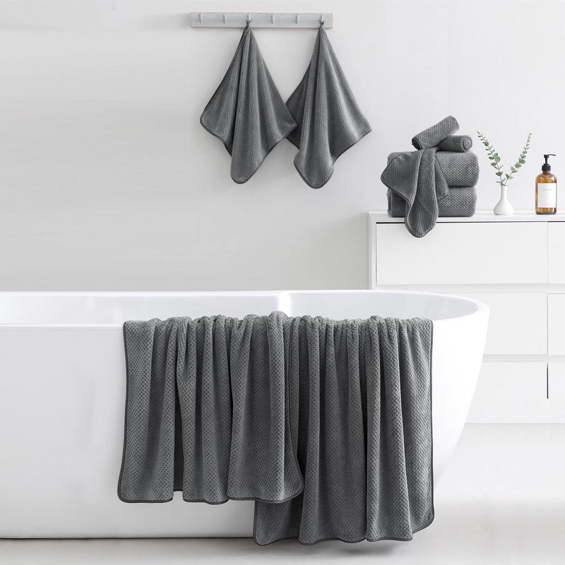 18 Piece Microfiber Bath Towels Set - 6 Bath Sheets,6 Hand Towels And 6 Washcloths,Soft Family Towels,Highly Absorbent Bathroom Towel,Quick Dry Shower Towel Luxury Towels For Hotel Spa Dorm-Dark Gray