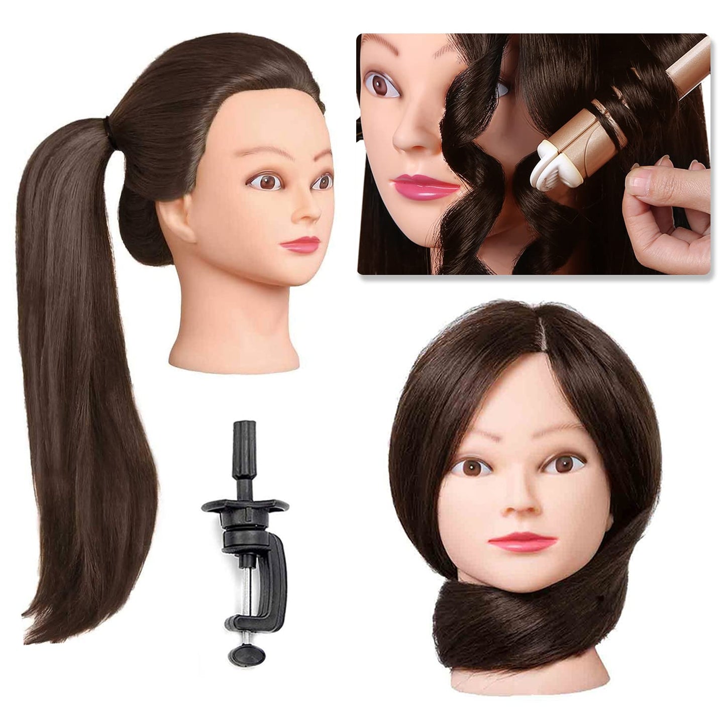 SOPHIRE Mannequin Head - 26"-28" Cosmetology Training Head with 80% Real Human Hair & 9 Tools | #4 Brown