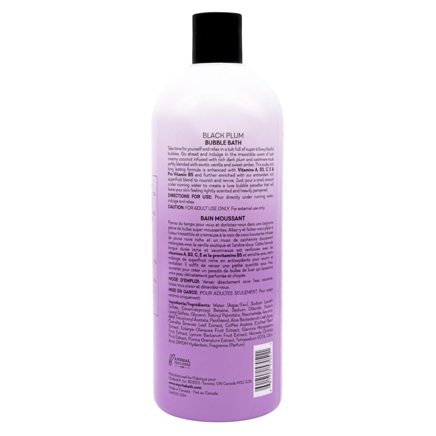 Vitabath Black Plum Bubble Bath Rich Foaming Soak - Moisturizing & Nourishing Indulgent Suds for Women & Men All Skin Types - 33.8 fl oz 1L