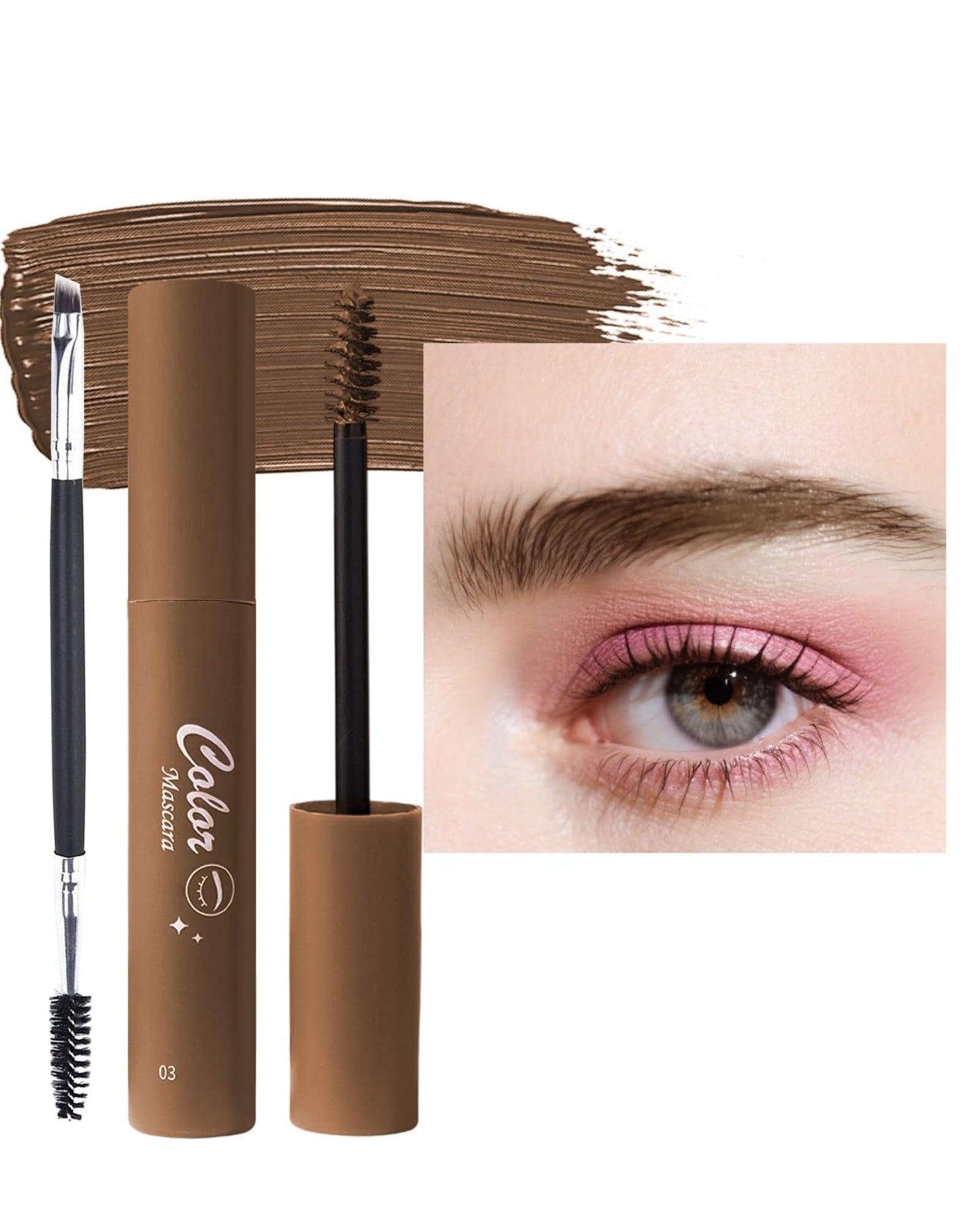 Waterproof Tinted Brow Gel,Long Lasting Smudgeproof Liquid Brow Gel,Creamy Eyebrow Mascara,Volumizing Enhance Brow Mascara,with Double Head Brow Brush,Eyebrow Makeup for Women Christmas-03 Light Brown