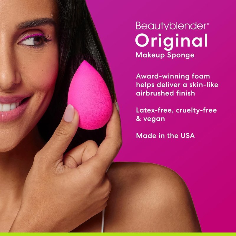 Beautyblender® Original Pink Beauty Blender Makeup Sponge, Super-Soft Foam Easily Blends Foundations, Powders & Creams, Made in USA, Reusable, Washable, Streak Free Application, 2 Pack