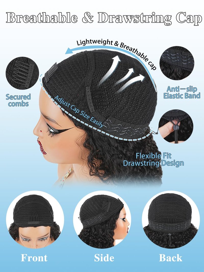 Skiennix 26 Inch Burmese Curly Half Wig - Glueless Wear & Go Design for Black Women, 180% Density