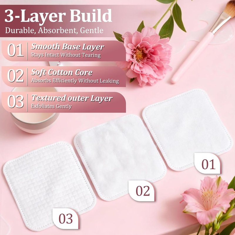 Non-Woven Square Cosmetic Pads - 150PCS Lint-Free, Ultra Soft Facial Cotton Rounds for Sensitive Skin | Highly Absorbent