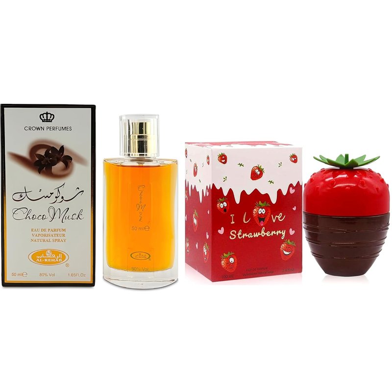 Choco Musk & Strawberry Perfume Set for Women - 2PCS Eau De Parfum Spray with Woody, Cacao, Cinnamon, Amber Notes