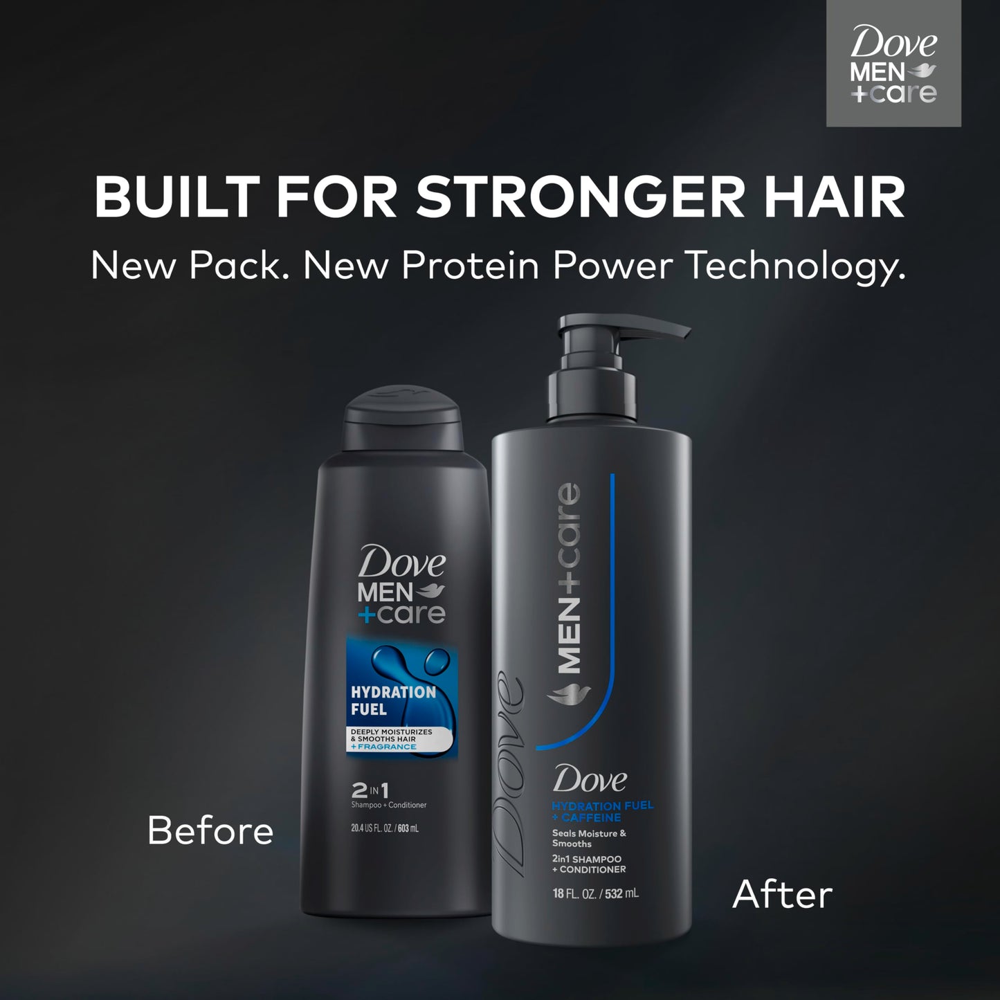 Dove Men+Care Shampoo 1 ct Hydration Fuel to Seal Moisture & Smooth Hair, with Caffeine, 18 FL OZ
