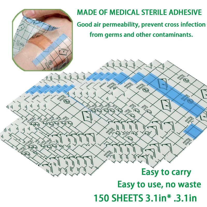 150 Pieces 3.1 x 3.1 in Stretch Waterproof Adhesive Bandages Transparent Film for Tattoo Aftercare and Skin Repair Adhesive Tattoo Supply Wrap