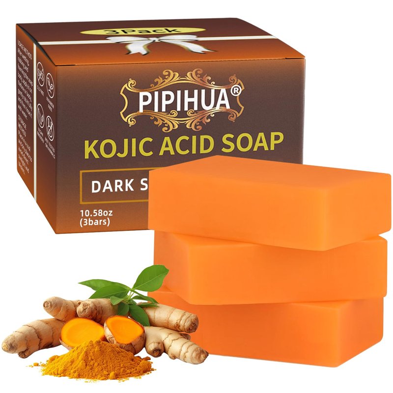 PIPIHUA Kojic Acid Soap - Turmeric Soap with Turmeric & Lemon & Collagen & Hyaluronic Acid & Glutathione