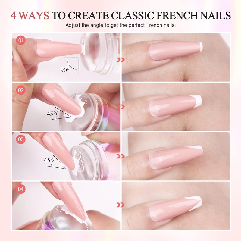 Saviland French Tip Nail Stamp Kit - 5PCS Gold Radium Jelly Stamper with Clear Silicone & Scrapers