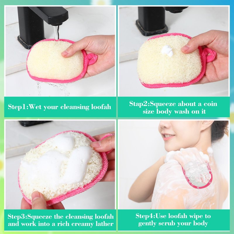 Boao 24 Pcs Loofah Pack Loofah Pads Bulk for Facial Exfoliating Body Bath Shower Mini Sponge Pads Natural Scrubber Brush for Men Women Spa and Travel(White, Coffee, Black, Pink)