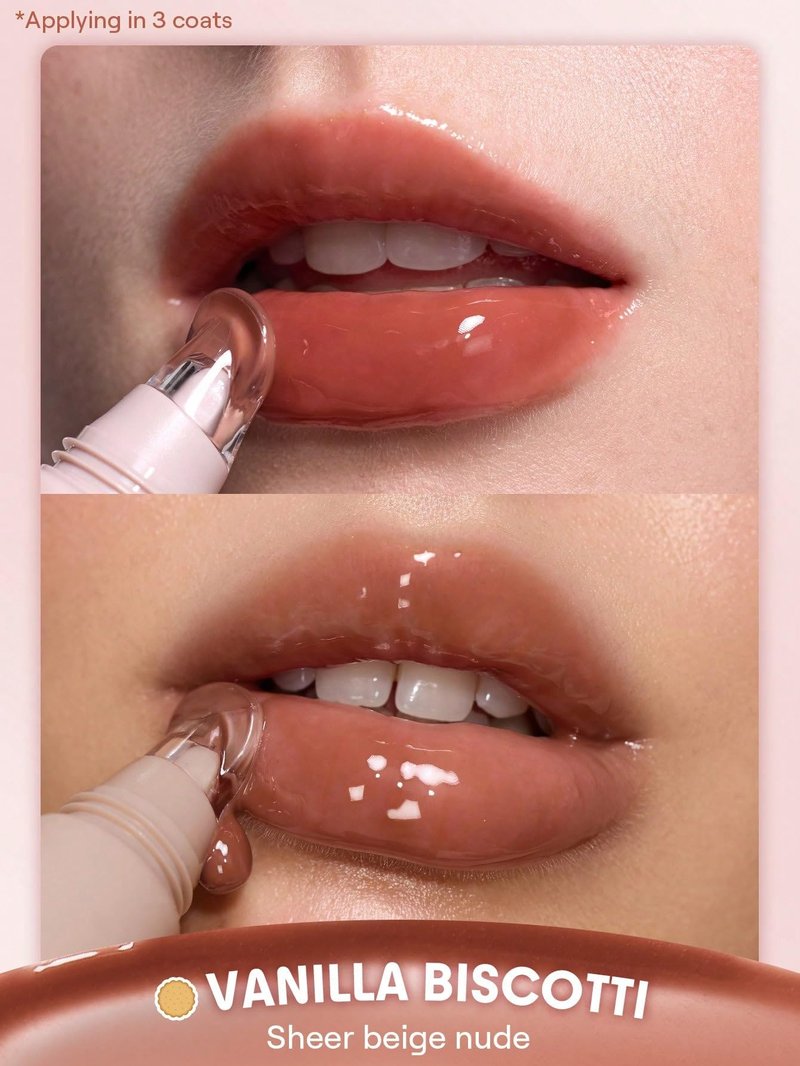 SHEGLAM Crystal Glaze Moisturizing Lip Gloss Hydrating Jelly Long Lasting Waterproof Plumping Lip Gloss-Vanilla Biscotti
