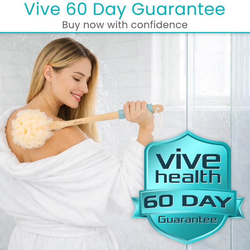 Vive 17” Shower Loofah with Long Handle - Exfoliating Back & Body Scrubber for Men & Women - Luffa Sponge on a Stick for Bathing, Cleaning - Includes Extra Handheld Lufa, Hook & String to Hang on Wall
