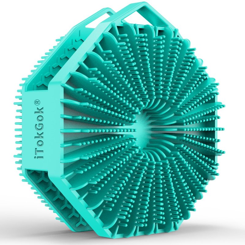 iTokGoK® Premium Silver-Infused 2-in-1 Silicone Body Scrubber, Double-Sided Design Body Brush Silicone Body Scrubber Exfoliating Body Brushes for All Skin for Showering, Lathers Well - Mint Green