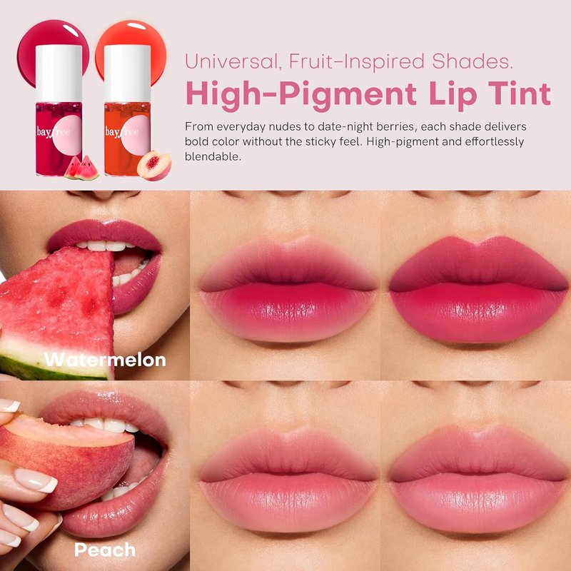 bayfree Lip Tint Stain Set, 2 PCS Korean Water Tint Lightweight Non-sticky, Waterproof Long Lasting Liquid Blush & Lip Stain, Transfer-Proof, Matte Finish Lip Color Makeup (juicy)