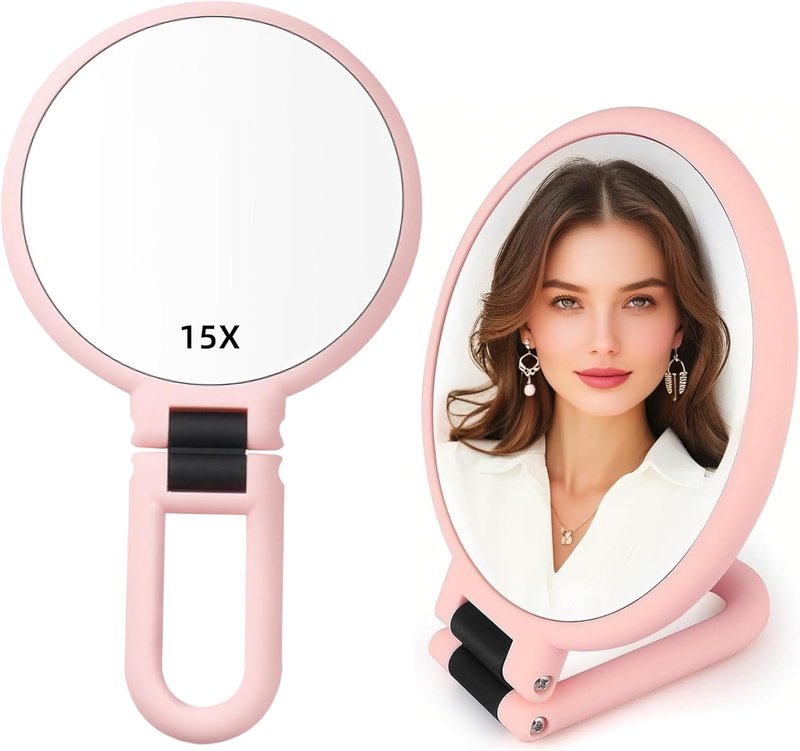 Skiennix 15X Handheld Magnifying Mirror - Adjustable Double-Sided Design for Travel & Makeup