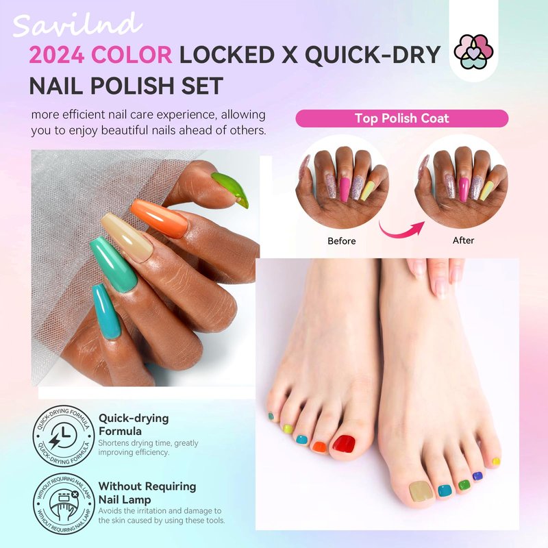 SAVILAND Nail Polish Set Air-Dry: 36+3 Colors Nail Polish Kit Red Pink Blue Glitter Regular Nails Polish with Base Top Coat Nail Lacquer Acrylic Nail Set for Beginner Home Salon DIY Gift