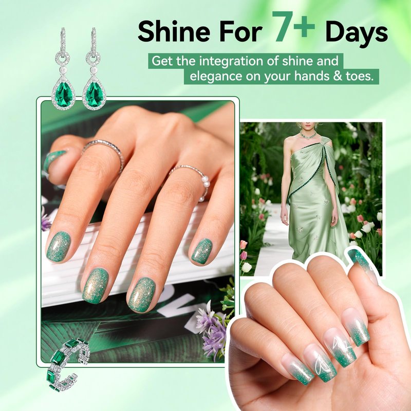 Nailshion Green Nail Polish, Fast Air Drying Sparkly Shimmer Dreamy Teal Glitter Nail Polish, 15 Toxic-free, High Shine Finish, Rich in Castor Oil, DIY at Home Nails Art Salon Travel Manicure Gift