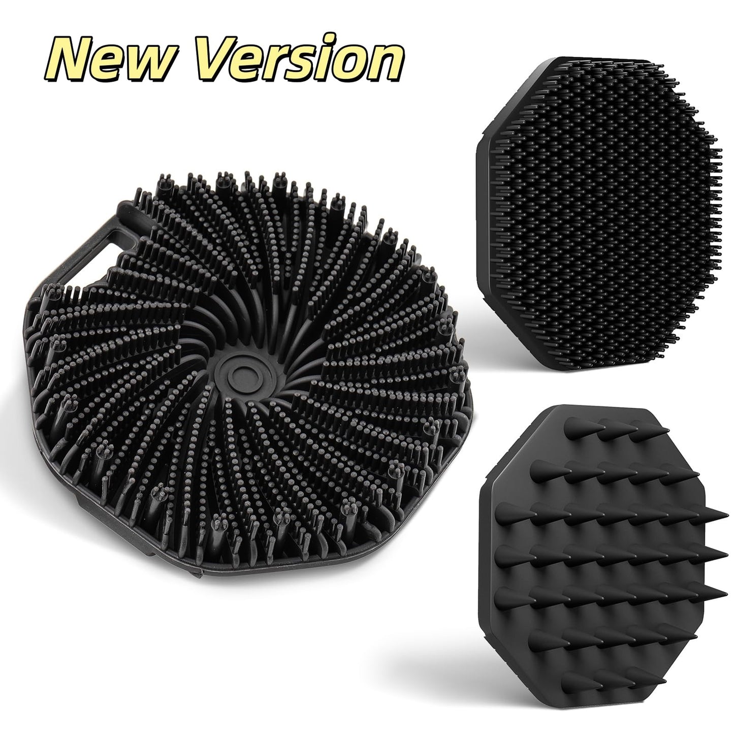 3 Soft Silicone Scrubbers - Body Exfoliating Brush Skin Massage Shower Scrubber Body Buffer, with Super Soft Handheld Facial Cleansing Brush, with Hair Shampoo Brush Scalp Massager (Black)